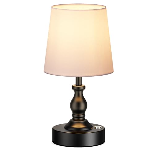 Mini Cordless LED Table Lamp - Rechargeable Battery, 3-Level Touch Dimmable, Bedside Night Light, Matte Black