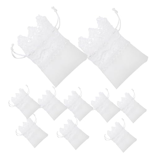40 Pcs White Lace Drawstring Jewelry Bags Small Organza Gift Pouches for Wedding and Party
