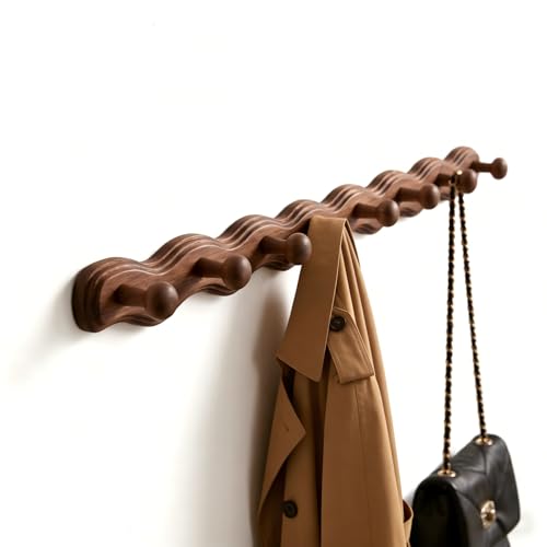 Vinoil 8-Pack Wooden Wall Coat Hooks - Modern Wavy Design for Entryway & Bathroom