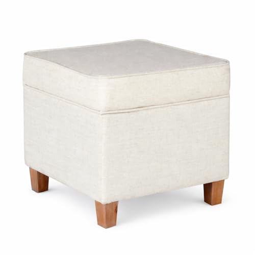 Cream Square Storage Ottoman with Lift-Off Lid - HomePop Classic Accent Piece