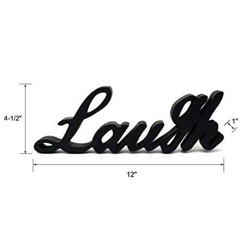CVHOMEDECO. Wooden Words Sign Free Standing Laugh Tabletop/Shelf/Home Wall/Office Decoration Art, 12-1/2 x 4-1/2 x 1 Inch (Black)