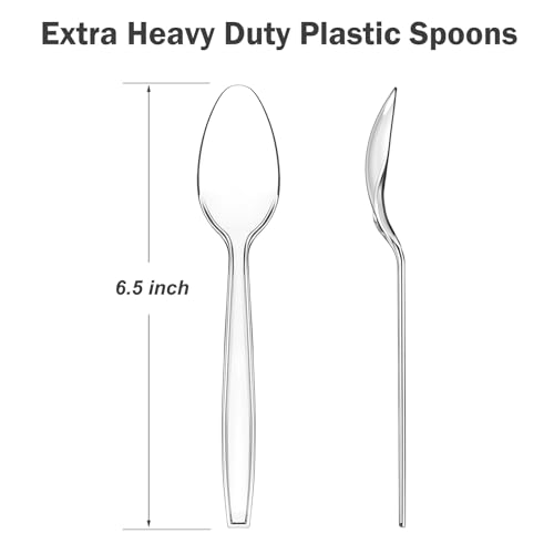 Disposable Clear Plastic Spoons - 360 Count, Heat Resistant, Edge Thickened - Food Grade, BPA Free, Perfect for Events & Daily Use