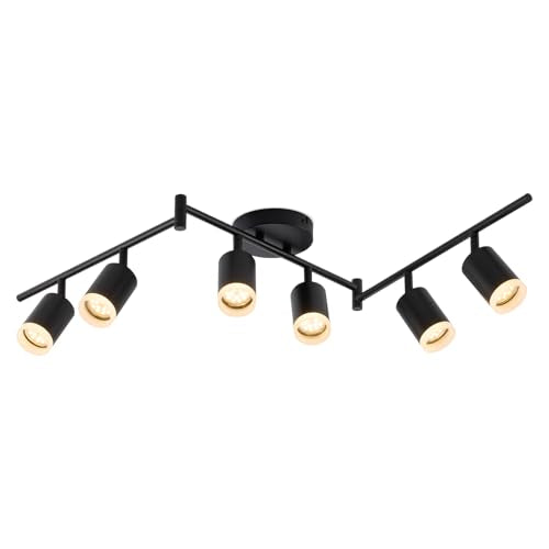 6 Light Black Kitchen Track Lighting Fixtures Ceiling Mount - Adjustable Heads