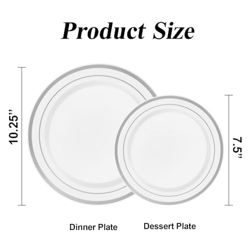 200PCS Silver Plastic Dinner and Dessert Plates Set - Disposable Party Tableware