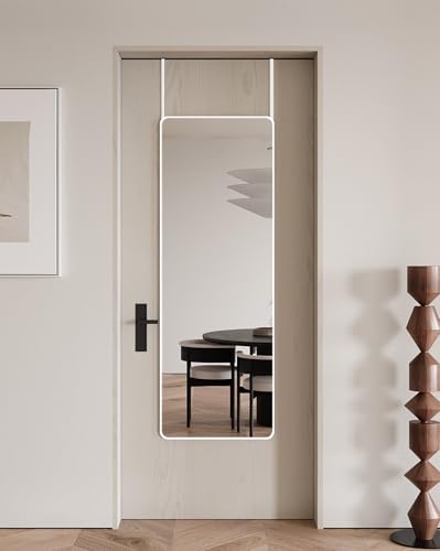 DMWOODFL 48x14 Rounded Rectangle Over The Door Mirror Silver White No Drill Installation