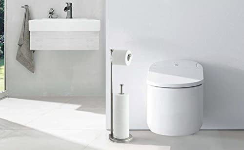 Bathroom Toilet Paper Holder Stand with Reserve - Nickel Finish, Holds Jumbo Rolls, Free Standing