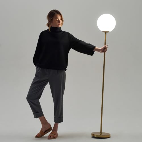 Brightech Luna LED Floor Lamp - Antique Brass Modern Tall Globe Light for Living Room & Bedroom