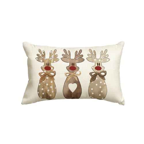 AVOIN colorlife Christmas Polka Dot Love Heart Reindeer Throw Pillow Cover, 12 x 20 Inch Bow Winter Holiday Xmas Cushion Case Decoration for Sofa Couch