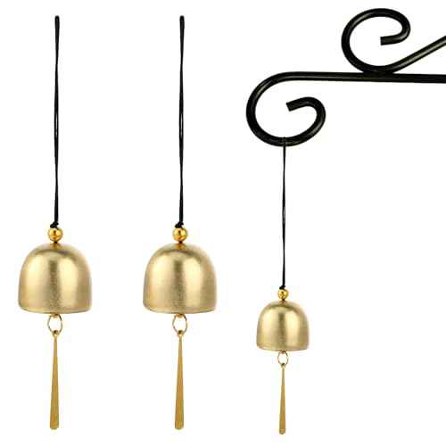 3Pcs Small Gold Plated Hanging Bells for Door Knob Window Home Pendant Wind Chime Camping Tent Fengshui Bell for Good Luck Wealth and Safe Window for DIY Christmas Tree Home Garden Hanging Decoration