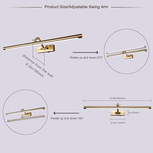 Battery Operated Brass 24-Inch Wireless LED Picture Light with Remote & Timer – Adjustable Art Wall Lamp