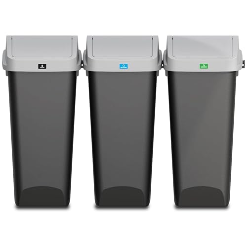 Glad Linkable Trash Cans 12 Gal with Odor Protection - 3 Pack, Black