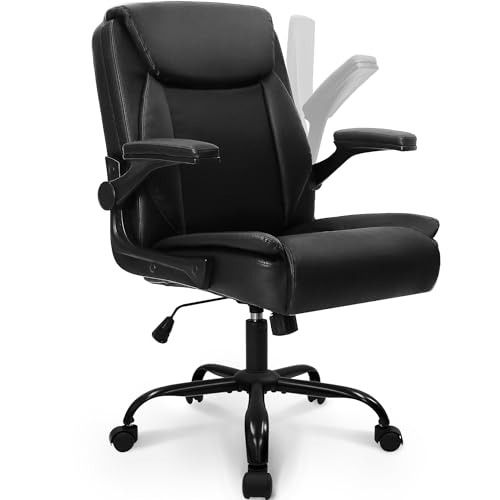All Black PU Leather Office Desk Chair with Adjustable Arms - Ergonomic Comfort
