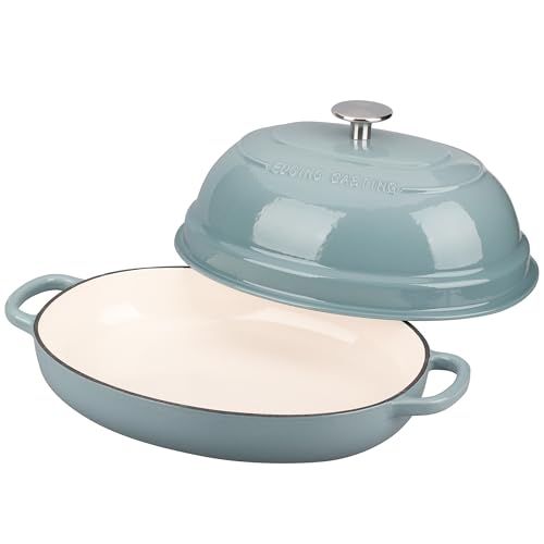 Enameled Cast Iron Dutch Oven 6QT Oval Bread Pot with Lid - Seasalt