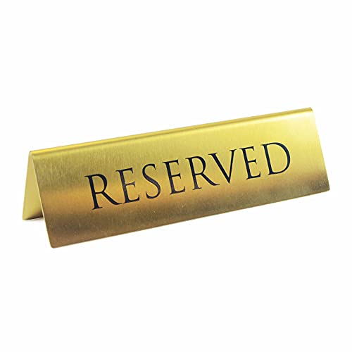 Gold Metal Reserved Sign for Restaurants & Events - Pack of 12 - 6x1.75 inches - Double Sided Tent Sign - Wedding & Ceremony Decor - Variation of 12