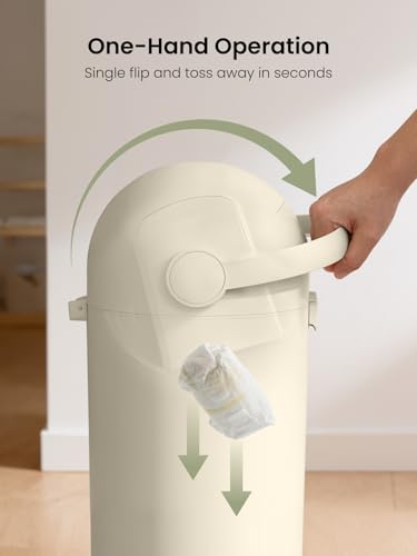 Odor-Locking Baby Diaper Pail with Dual-Barrier Seal - Beige, No Special Bags Needed