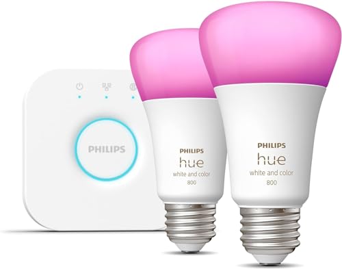Philips Hue Smart Light Bulbs Starter Kit 60W A19 with Bridge - Color & White