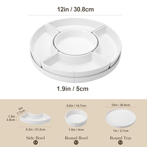 Porcelain Divided Serving Dish Tray for Appetizers, Chips & Dips