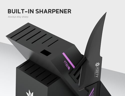 ASETY Elegant Purple 15-Piece Kitchen Knife Set with Built-in Sharpener Block