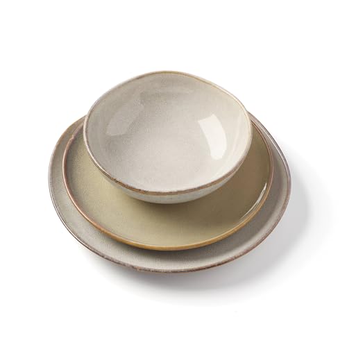 Organic Shades Oatmeal Stoneware Dinnerware Set for 6 - 18 Pieces, Rustic Design
