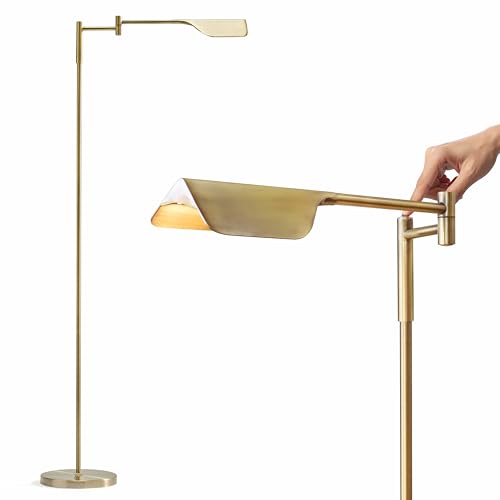 Brightech Leaf Pharmacy LED Floor Lamp - Dimmable Tall Brass Gold Reading Light