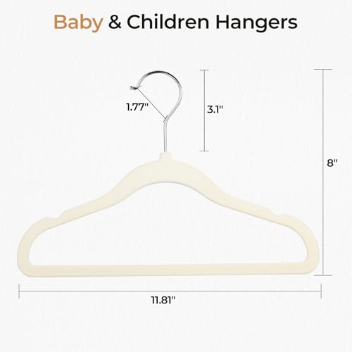 Velvet Baby Clothes Hangers 50 Pack - 11.8 Inch Beige, Space-Saving & Non-Slip