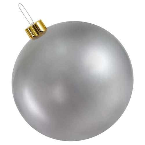 BEAUTYFLOWER Silver 25-Inch Inflatable Oversized Christmas Ornament - Weather Resistant Holiday Decor