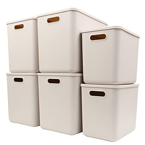 Yishyfier 26QT Lidded Plastic Storage Baskets 4XL+2L Light Grey Organizer