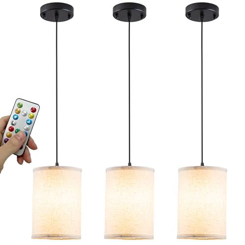 Civaza Battery Operated Pendant Lights 3-Pack with Remote, Rechargeable LED Hanging Lamps for Kitchen & Living Room