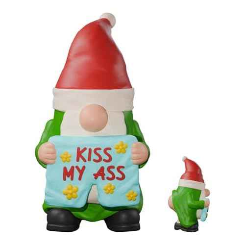 3.5'' Funny Christmas Gnomes Figurine, Mini Naughty Gnomes Figurines, Handmade Resin Statue Gnome Gifts for Christmas Decorations Indoor Christmas Tree, Display on Mantel, Window Sill or Fairy Garden