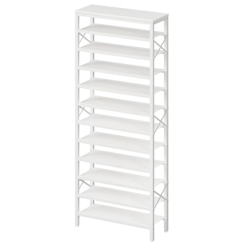 Tall Wooden Shoe Rack Organizer - 12 Tiers, White, 27.8 x 11 x 81.3 inches