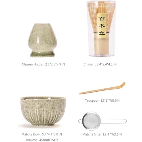 Mottled Green TANG PIN Matcha Set - 15oz Porcelain Bowl & Bamboo Whisk
