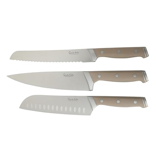 14-Piece Kitchen Knife Set with Block - Forged German Steel, Taupe Variation