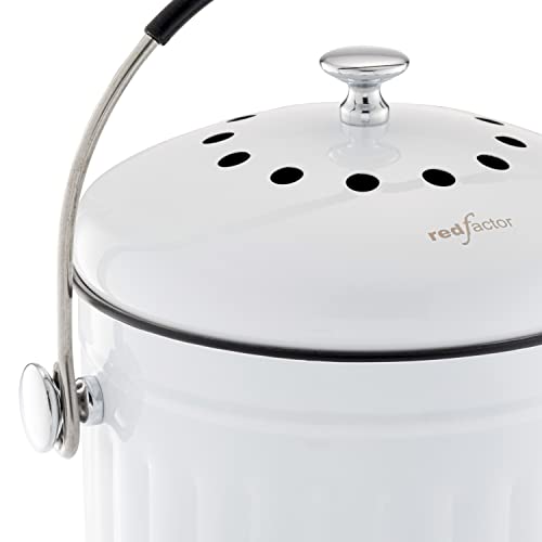 White RED FACTOR Premium Compost Bin for Kitchen Countertop 1.3 Gallon Stainless Steel