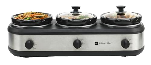 Triple Slow Cooker Buffet Server 2.5 Qt Each Food Warmer Stainless Steel