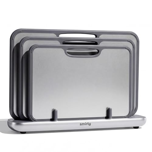 SMIRLY Silver Titanium Cutting Board Set with Holder - 3 Pack, Food-Grade Non-Toxic Kitchen Utensils