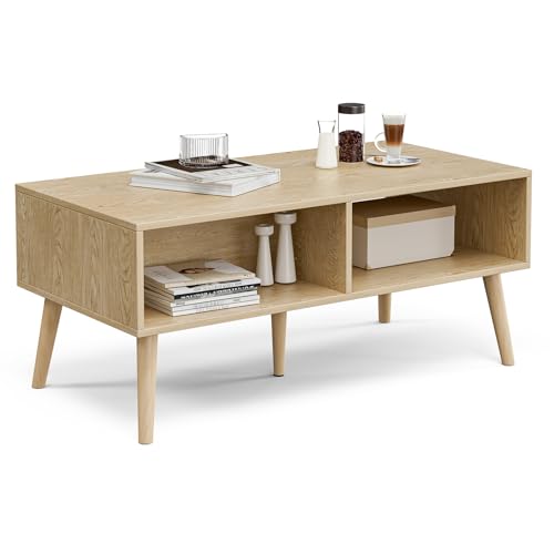Oak Rattan Coffee Table with Drawer - Boho Natural Finish, ZttRiee