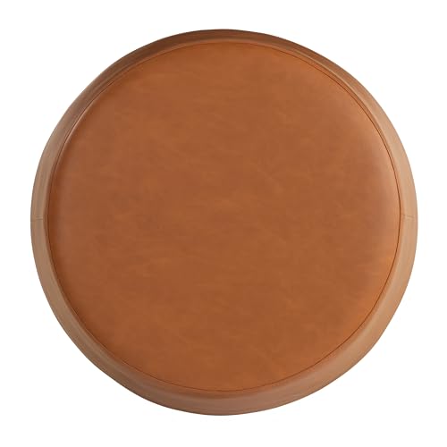 24-Inch Thimble Ottoman with Vegan Leather - Carmel, Fully Assembled