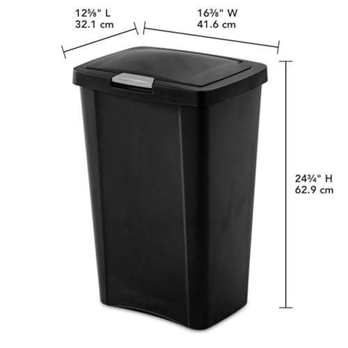 13 Gallon TouchTop Lidded Wastebasket - Black, Pack of 4