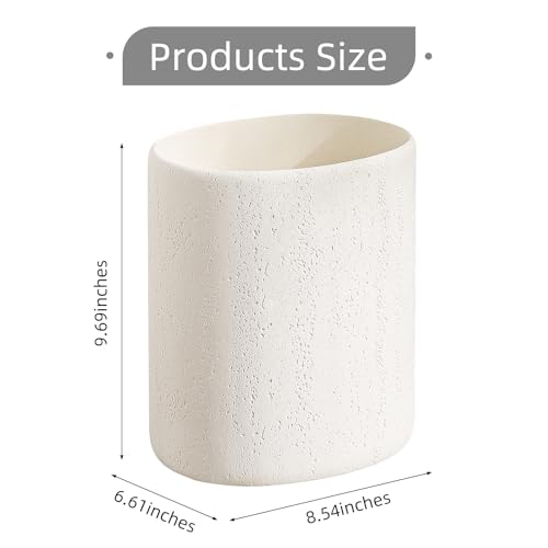 Trash Can,1.6 Gallon,Small Simple Modern Oval Garbage Bin,Ivory