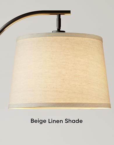 Dimmable Mid-Century Modern Arc Floor Lamp with Linen Shade - Black and Rustic Brown