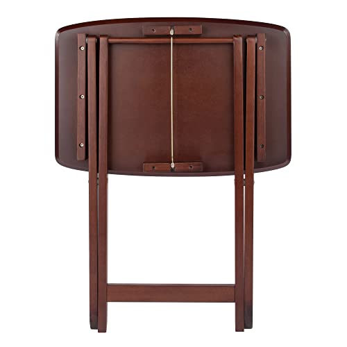 Foldable Snack Tables Set of 2 - Walnut Finish, 26 Inch Space-Saving Design