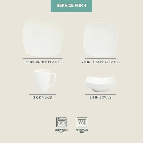 Gibson Home Zen Buffet 16pc White Porcelain Dinnerware Set for 4 Service