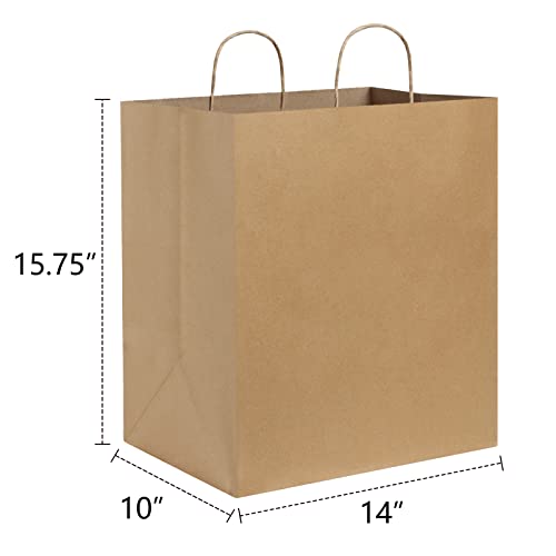 BagDream 14x10x15.75 Large Kraft Paper Bags with Handles - 25 Pack, Heavy Duty, Wide Bottom, Reusable, Gift & Grocery Bags