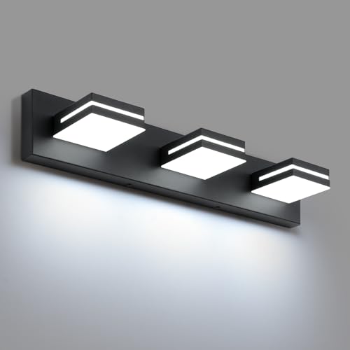 3-Light LED Bathroom Vanity Light Fixture - Black & White Acrylic Wall Sconce, 24-Inch