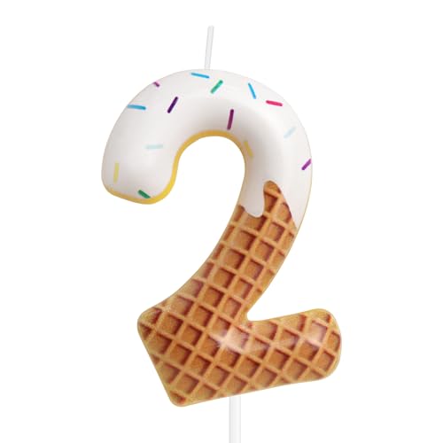 2nd Birthday Candle Sweet Ice Cream Number 2 Candle for Birthday Cake Women 2nd Birthday Party Candle Macaron Cake Decoration Birthday Candle Macaron Donut Party Decorations for Birthday