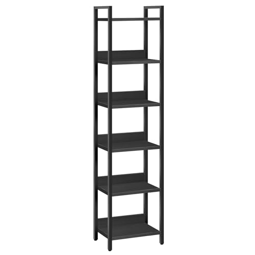 6-Tier Bookshelf for Small Spaces - Black Metal & Wood Storage Shelf
