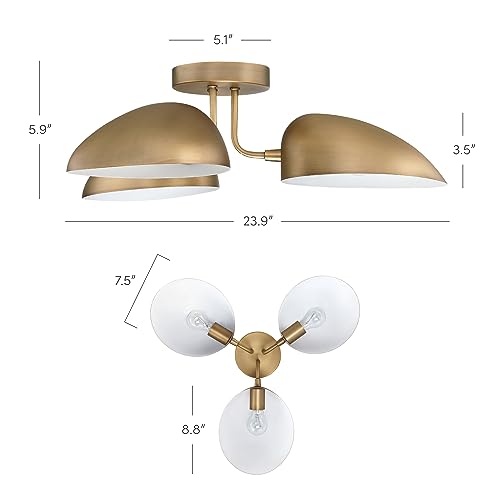 Semi-Flush Ceiling Light with 3 Black Rounded Shades - Vintaged Brass Finish - Variation of THIS listing