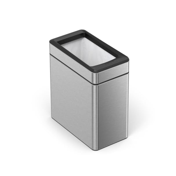 simplehuman 10L Brushed Stainless Steel Slim Open Trash Can for Office & Hotel, ADA-Compliant