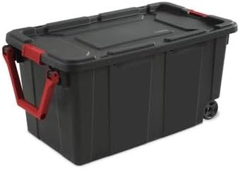 Skiennix 40 Gallon Wheeled Industrial Tote - Durable Black Plastic Storage Bin | Set of 2