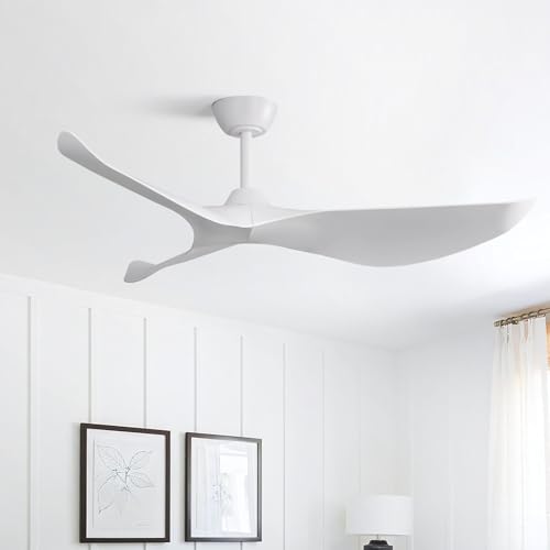 A-52 Inch White Ceiling Fan with Remote Control, 3 Blades, Low Profile, No Light